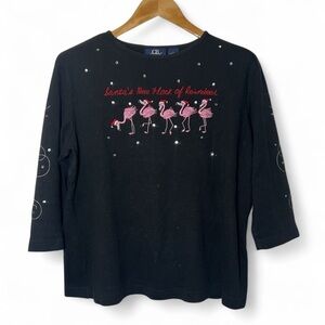 CB Casual Santa‎ Hat Penguins Women L Cotton 3/4 Sleeve Ugly Christmas Sweater